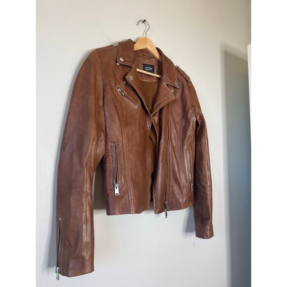 NEW Lamarque Long Sleeve Classic Moto Crafted Leather Jacket Brown Size: Small - Picture 3 of 7